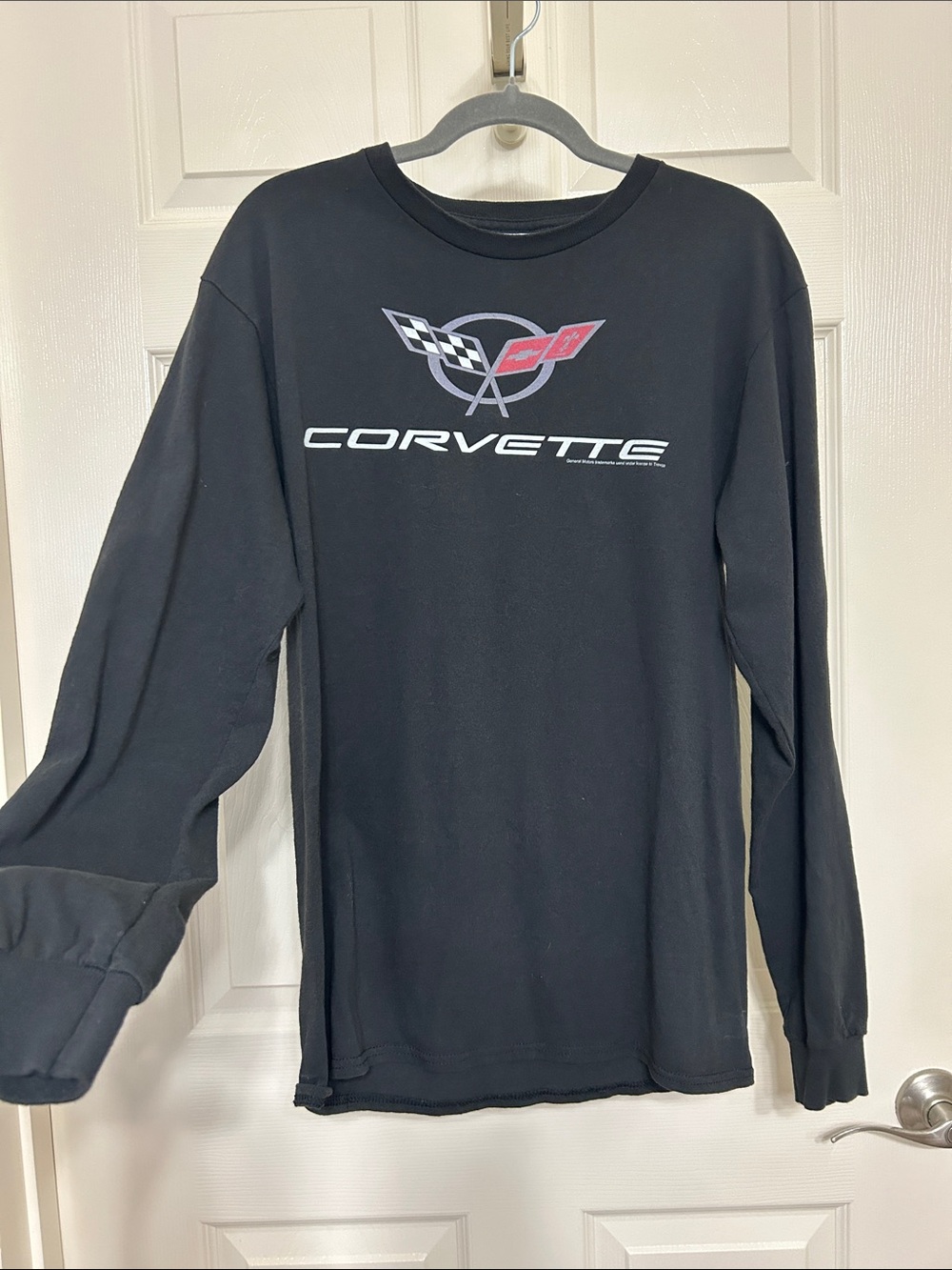 Delta Black Corvette Cotton Tee with Checkered Race Flag Mens Medium racing